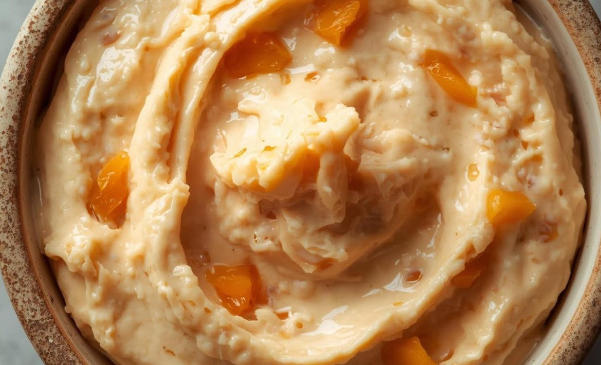 Aprikosen-Frischkäse-Creme aus dem Thermomix®* zubereitet als zuckerfreies Sommerdessert by fitgemixt