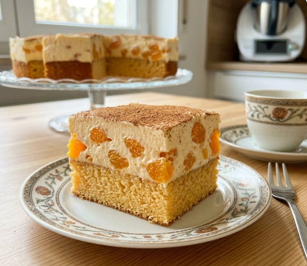 Fantakuchen aus dem Thermomix®* zubereitet als zuckerarme Variante mit Mandarinen-Schmand-Creme by fitgemixt