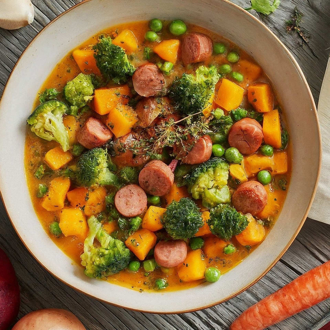 Gemüseeintopf mit Kartoffeln und Würstchen im Thermomix®*