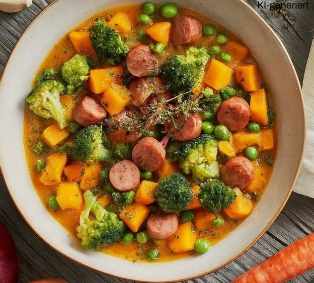 Gemüseeintopf mit Kartoffeln und Würstchen im Thermomix®*