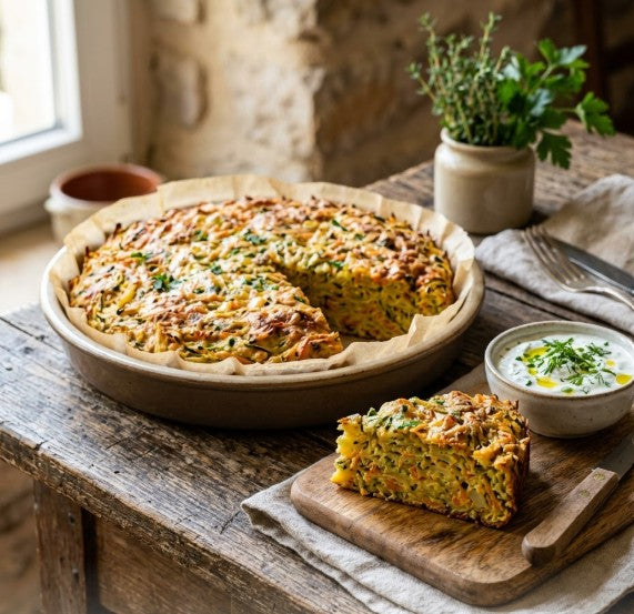 Gemüsekuchen im Thermomix®* zubereitet als Low Carb Variante mit Zucchini, Möhren und Kartoffeln by fitgemixt