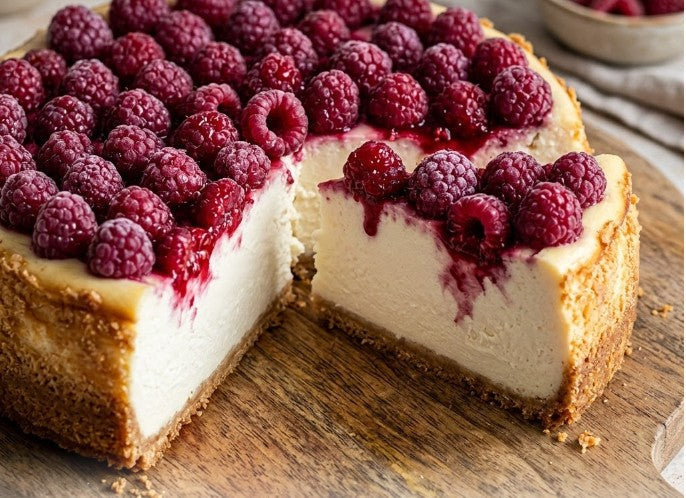Himbeer-Cheesecake aus dem Thermomix®* zubereitet ohne Boden mit weißer Schokolade by fitgemixt