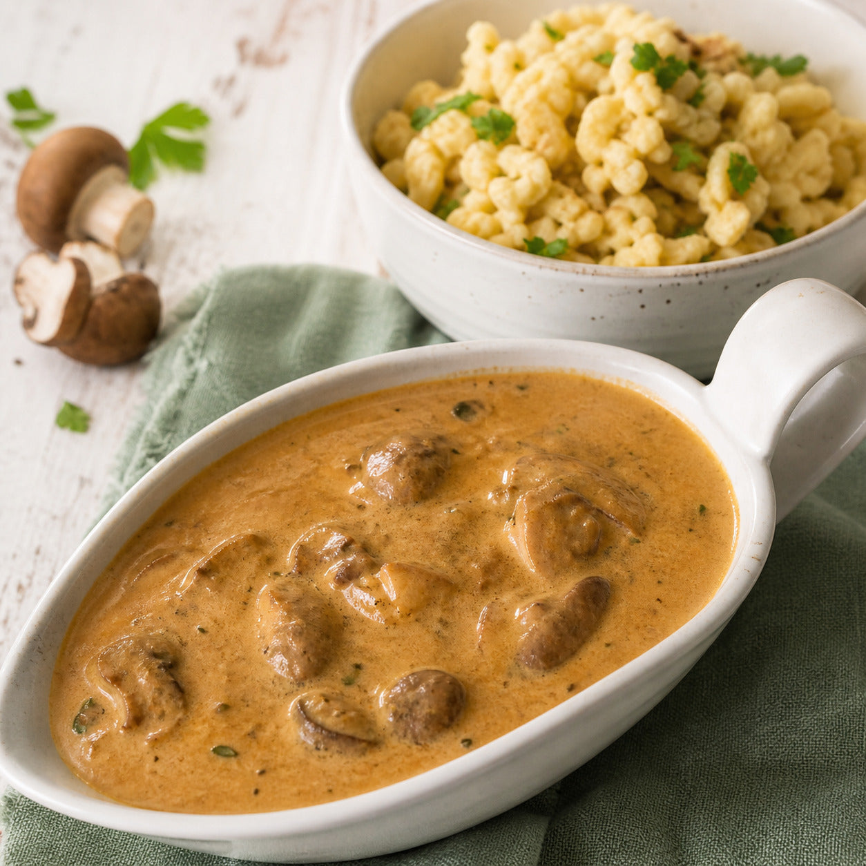 Kalorienreduzierte Jägersoße Thermomix®* optimiert in cremiger Konsistenz mit Champignons