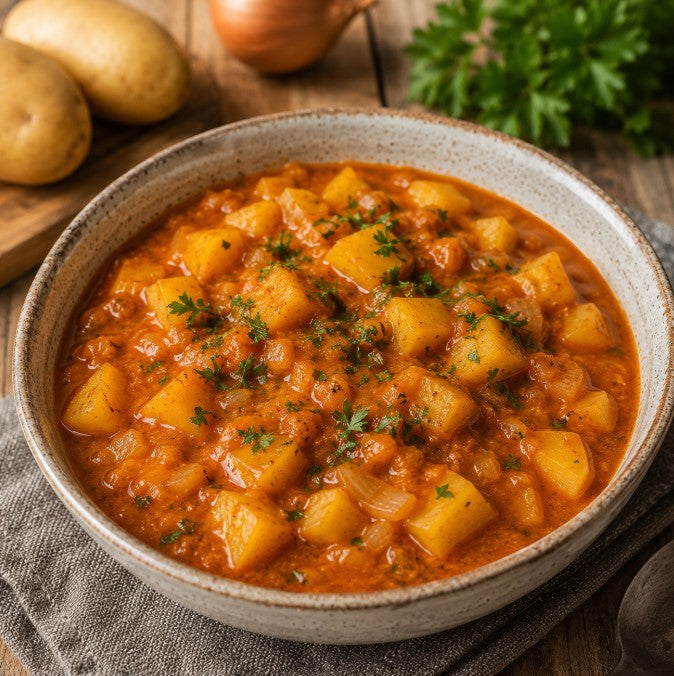 Kartoffelgulasch im Thermomix®* vegetarisch – kostenloses fitgemixt Rezept, cremiges Erdäpfelgulasch mit geräuchertem Paprika, Rotwein und Frischkäse