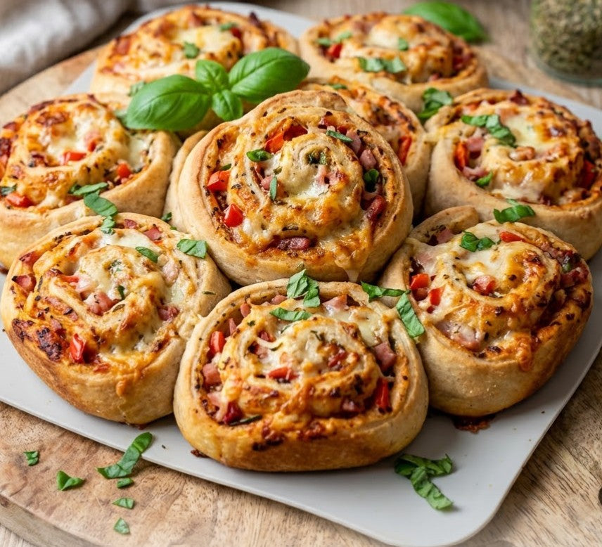 Pizzaschnecken mit dem Thermomix®* zubereitet aus Dinkelteig mit Schinken, Paprika und Käse by fitgemixt