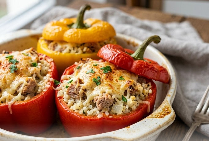  Mit dem Thermomix®* gefüllte Paprika in Low-Carb mit Blumenkohlreis und Thunfisch by fitgemixt
