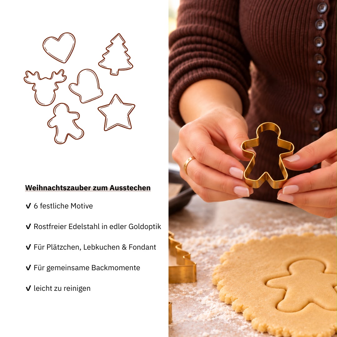 Ausstechformen Weihnachten ⭐ zauberschönes 6er Set in Gold – Fitgemixt
