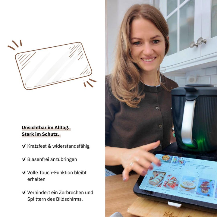 Displayschutzfolie Thermomix TM7 schnell angebracht für dauerhaft geschütztes Originalglas.