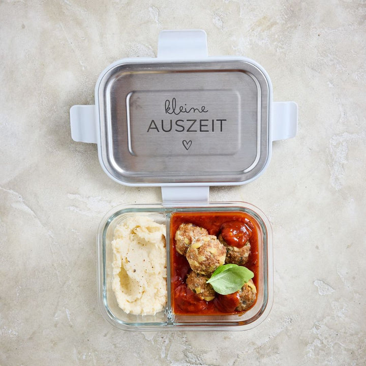 Auflaufform mit Deckel & Trenner aus Glas – ideal für Mealprep und frisches Aufbewahren im Shop von fitgemixt erhältlich