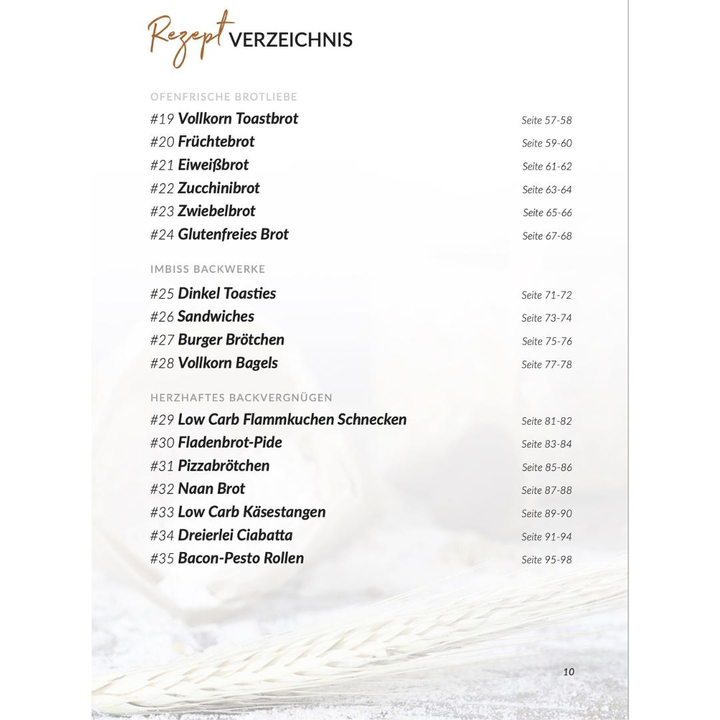 Inhaltsverzeichnis des neuen Brotbackbuchs für den Thermomix by fitgemixt - entdecke jetzt das neue Brotbackbuch für deinen Thermomix und werde zum Brotback-Profi! Hier findest du alle Rezepte auf einen Blick.