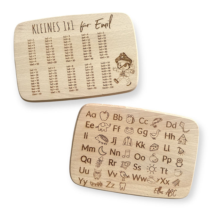 Brotzeitbrett mit Gravur wahlweise ABC oder 1×1