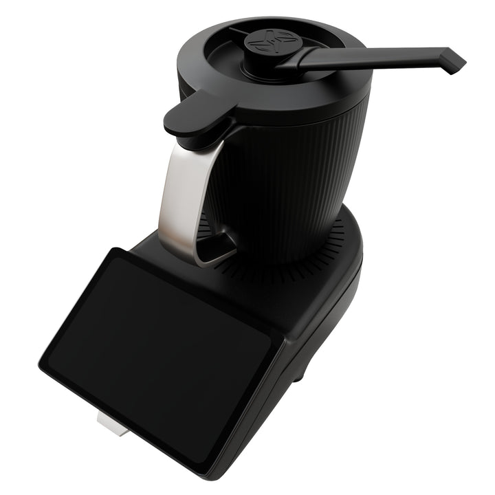 Dampfumleiter FitLeiter für TM7®* auf dem Mixtopfdeckel, Dampfrohr seitlich nach rechts ausgerichtet und hier im fitgemixt Shop bestellbar.