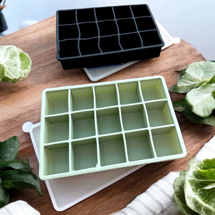 Wiederverwendbare Eiswürfelformen aus Silikon mit Deckel – nachhaltige Küchenhelfer zum Einfrieren von Eis, Kräutern oder Soßen