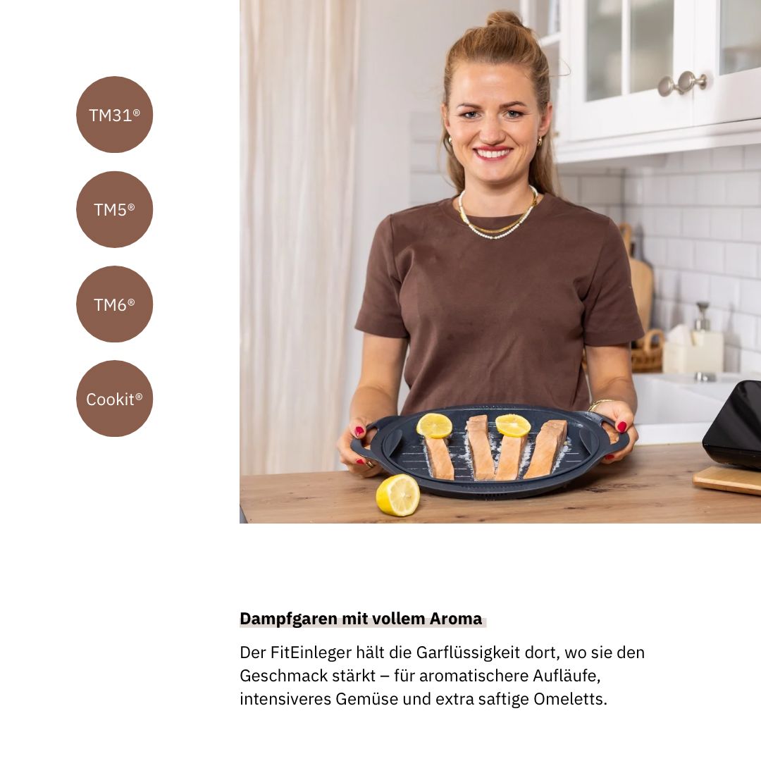 FitEinleger für Dampfgaren im Thermomix® – perfektes Zubehör für Varoma® Gerichte. Jetzt im fitgemixt Shop bestellen.