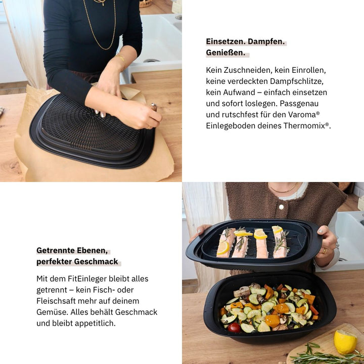 Thermomix® TM7 FitEinleger – praktischer Einlegeboden für den Varoma® zur verbesserten Dampfgarleistung. Erhältlich im fitgemixt Shop.