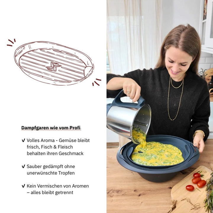 Thermomix® TM6 FitEinleger – idealer Einlegeboden für sauberes, gleichmäßiges Dampfgaren. Fitgemixt Zubehör kaufen.