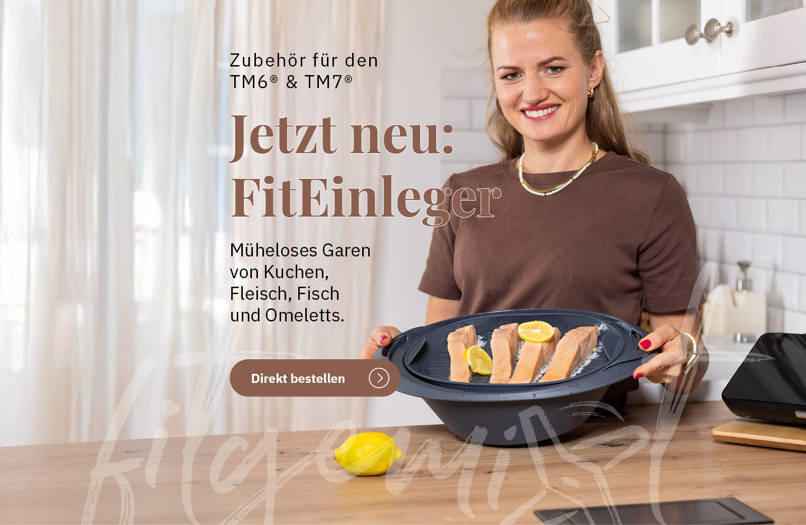 Headerbild FitEinleger – passgenauer Varoma® Einlegeboden für Thermomix® TM6, TM5, TM31, TM7. Hochwertiges fitgemixt Zubehör.