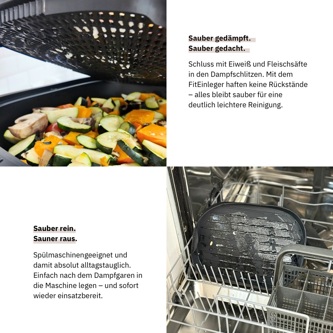 FitEinleger für Thermomix® TM7 – passgenauer Varoma® Einlegeboden für sauberes und effizientes Dampfgaren. Jetzt im fitgemixt Shop kaufen.