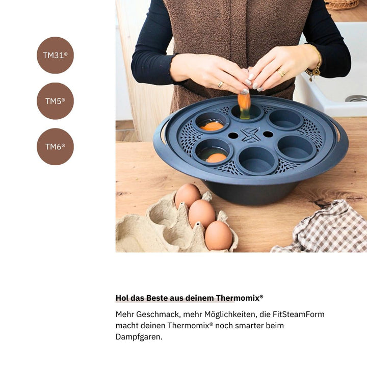 FitSteamForm Kocheinsatz für Thermomix® – flexible Lösung für Dampfgarrezepte. Jetzt Zubehör kaufen.