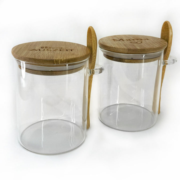 Glas mit Löffel aus Bambus & Gravur nach Wahl