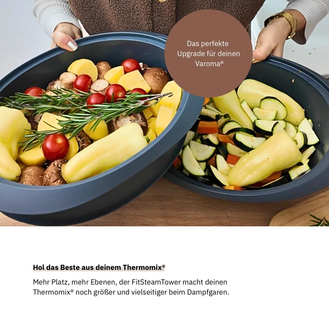 Gareinsatz beim Thermomix®* ersetzen – FitSteamTower als erweiterter Dampfgaraufsatz – jetzt im fitgemixt Shop kaufen