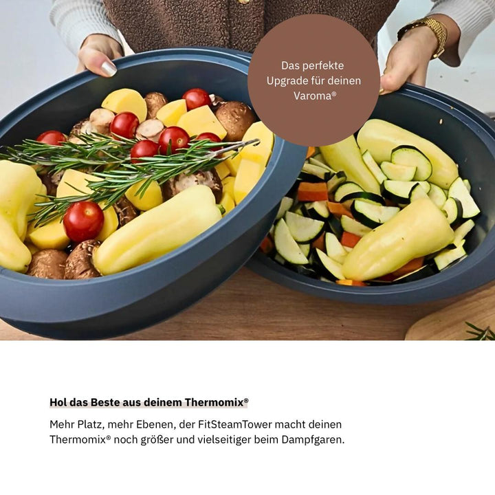 Gareinsatz beim Thermomix®* ersetzen – FitSteamTower als erweiterter Dampfgaraufsatz – jetzt im fitgemixt Shop kaufen