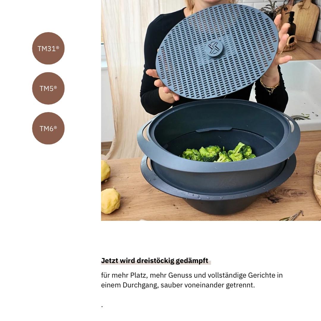Gareinsatz Thermomix®* TM6* – großes Zubehör FitSteamTower für mehrfaches Dampfgaren – jetzt im fitgemixt Shop kaufen
