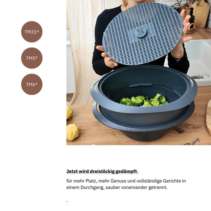 Gareinsatz Thermomix®* TM6* – großes Zubehör FitSteamTower für mehrfaches Dampfgaren – jetzt im fitgemixt Shop kaufen