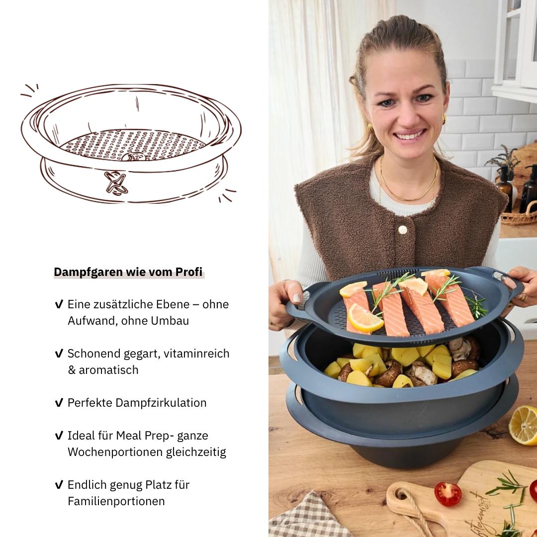 Thermomix®*  Gareinsatz Alternative FitSteamTower – große Garkapazität & sichere Handhabung – jetzt im fitgemixt Shop kaufen