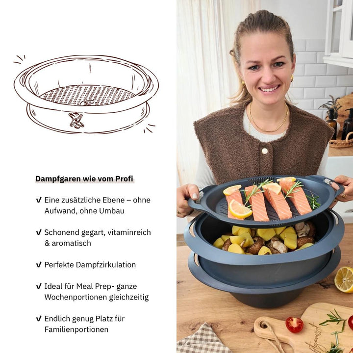 Thermomix®*  Gareinsatz Alternative FitSteamTower – große Garkapazität & sichere Handhabung – jetzt im fitgemixt Shop kaufen
