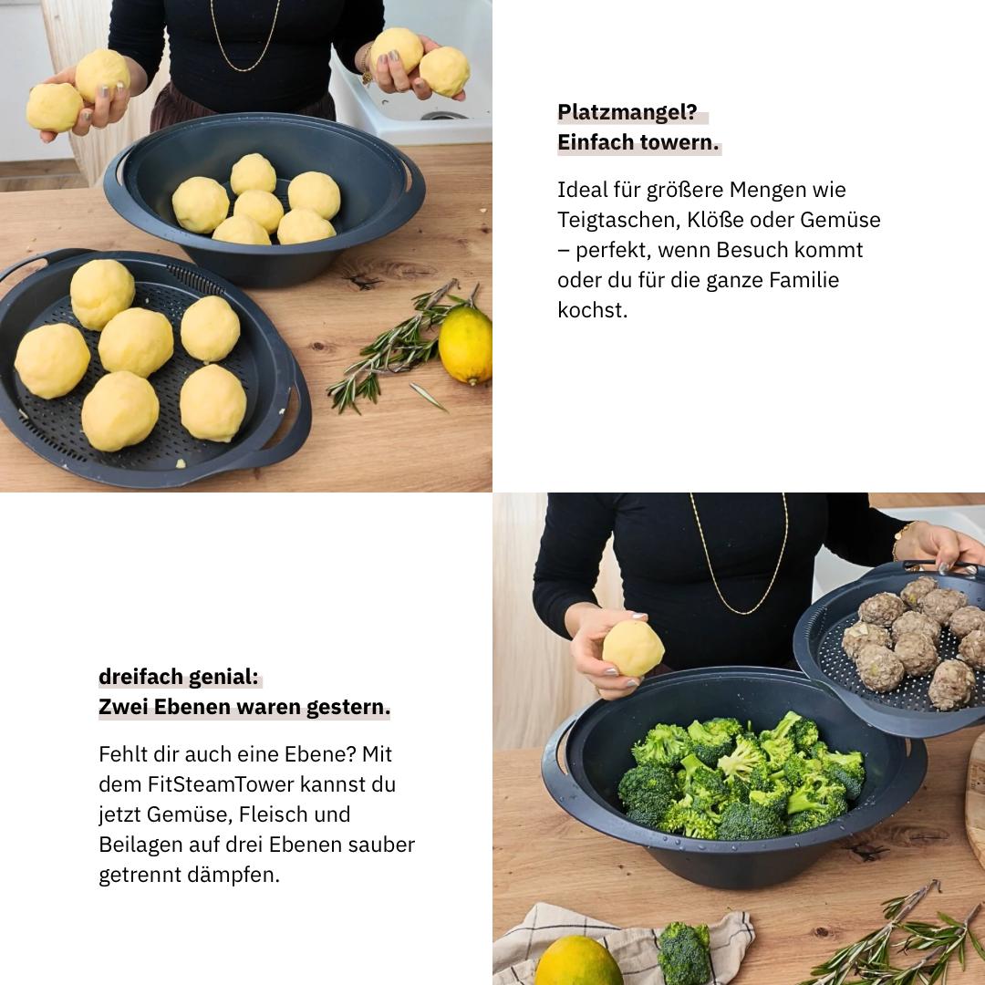 Gareinsatz Thermomix®* TM31* Alternative FitSteamTower – vergrößerte Fläche zum Dampfgaren – jetzt im fitgemixt Shop kaufen