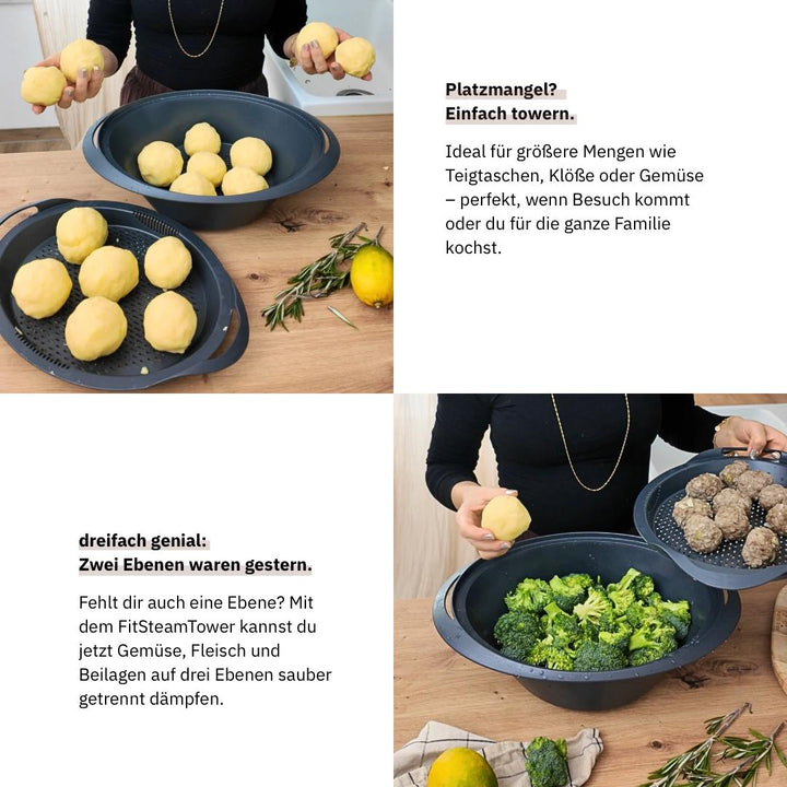 Gareinsatz Thermomix®* TM31* Alternative FitSteamTower – vergrößerte Fläche zum Dampfgaren – jetzt im fitgemixt Shop kaufen