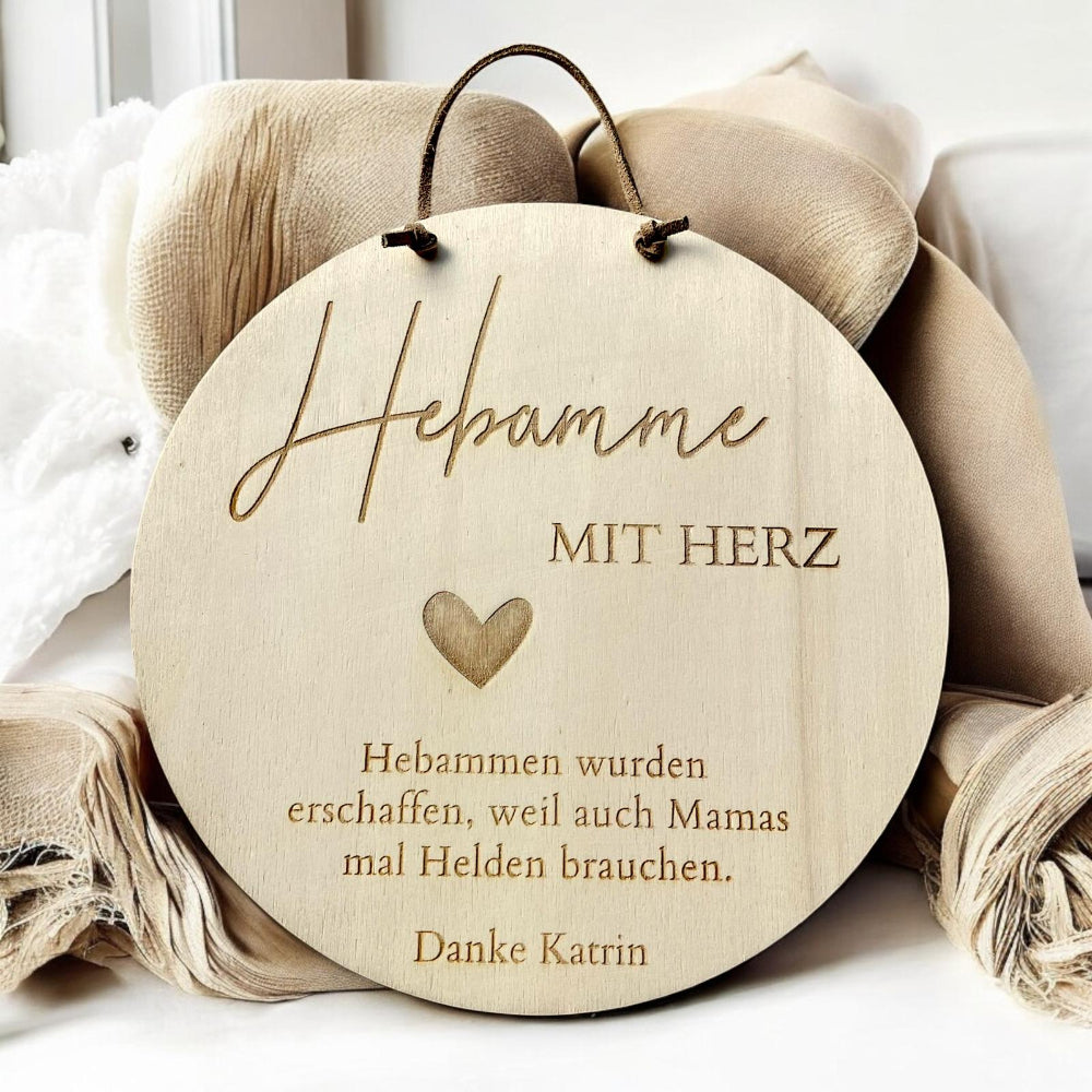 Die Holzschilder Geschenke für Hebamme werden von uns mit Liebe zum Detail graviert | fitgemixt Dekoshop