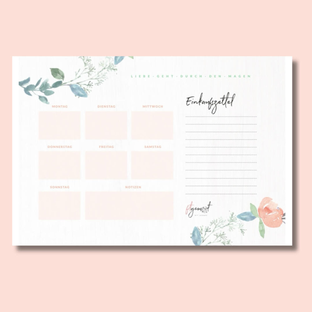 Geteilte Einkaufsliste von Fitgemixt mit stilvollem Design, ideal für die Wochenplanung und Einkäufe – perfekt organisiert und schön gestaltet. Jetzt im Onlineshop kaufen!