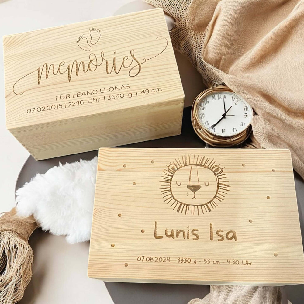 Holzkiste mit Gravur kaufen – handgefertigte Erinnerungskiste aus Holz von fitgemixt