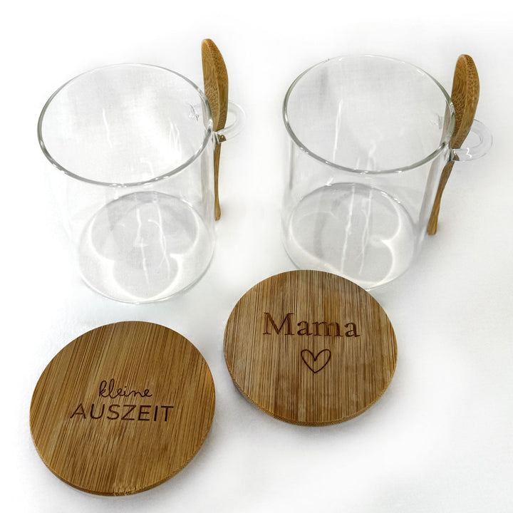 Glas mit Löffel aus Bambus & Gravur nach Wahl