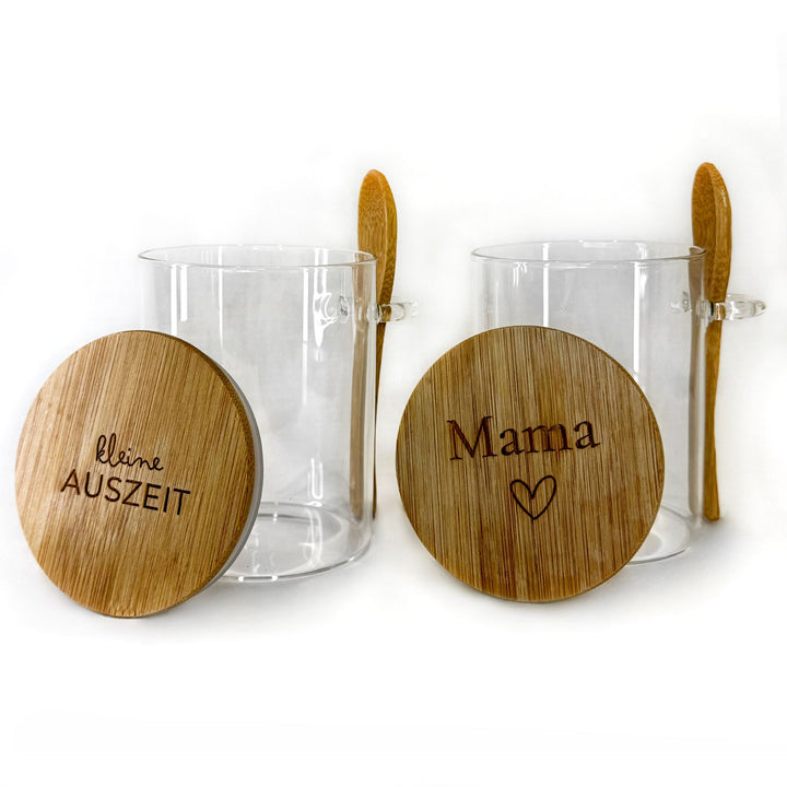 Glas mit Löffel aus Bambus & Gravur nach Wahl