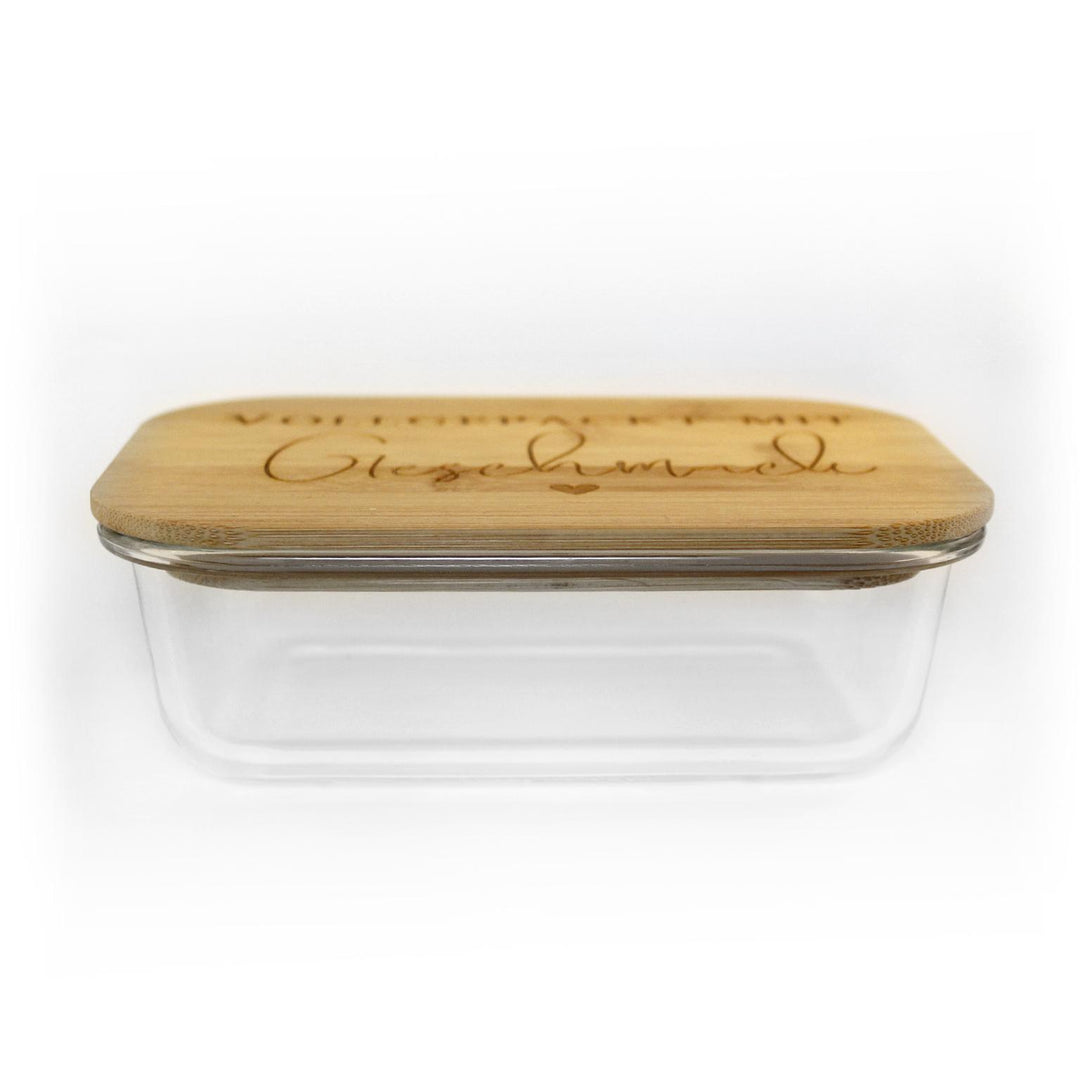 Meal Prep Boxen Glas eckig mit Bambusdeckel & Gravurwunsch