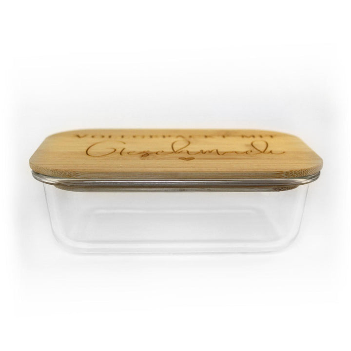Meal Prep Boxen Glas eckig mit Bambusdeckel & Gravurwunsch