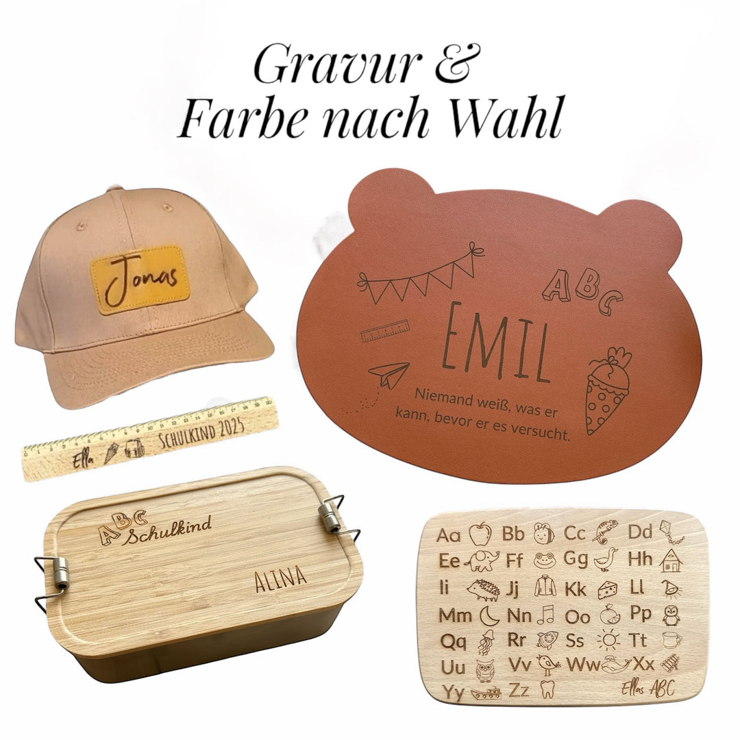 Mein Schulstart Premium Set in Braun – 5 liebevoll personalisierte Produkte zur Einschulung im fitgemixt Shop