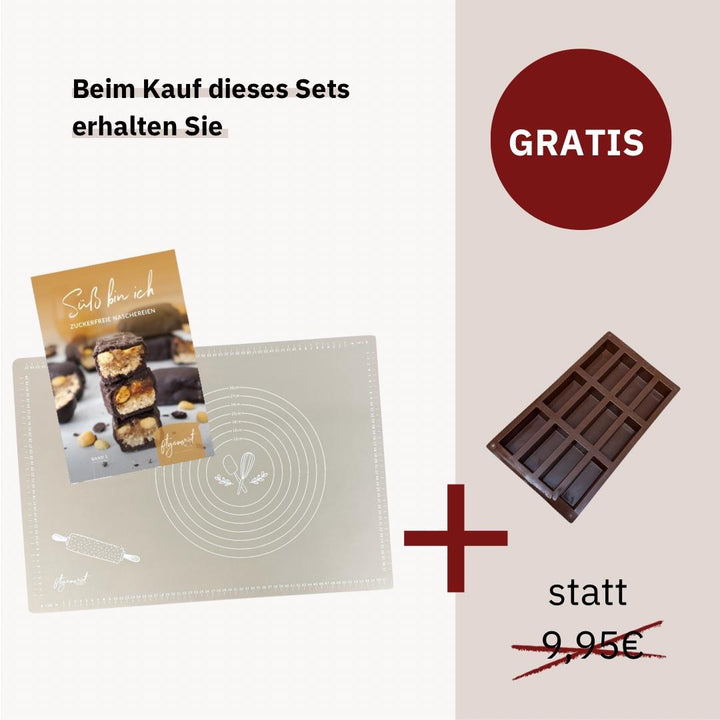 Naschliebe Set für zuckerfreies Backen mit Thermomix®* Rezepten, Silikonbackmatte und GRATIS BPA-freier Riegelform jetzt hier im Shop bestellen.