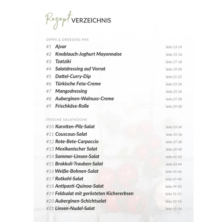 Inhaltsverzeichnis des Thermomix®* Kochbuchs ‚Gemeinsam genießen Band 2‘ mit über 40 Partyrezepten – jetzt im fitgemixt Shop sichern.