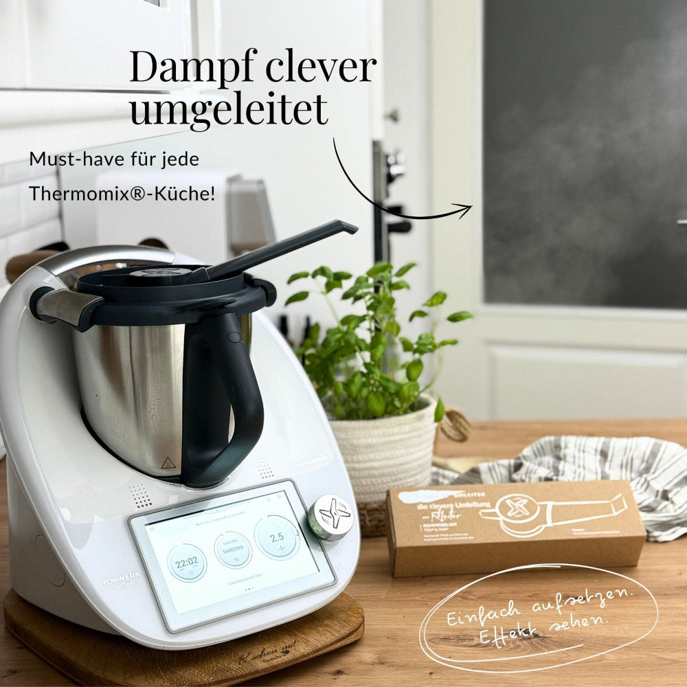 Thermomix Dampfumleiter richtig anwenden – FitLeiter leitet Dampf gezielt um und schützt deine Küche – jetzt im fitgemixt Shop kaufen