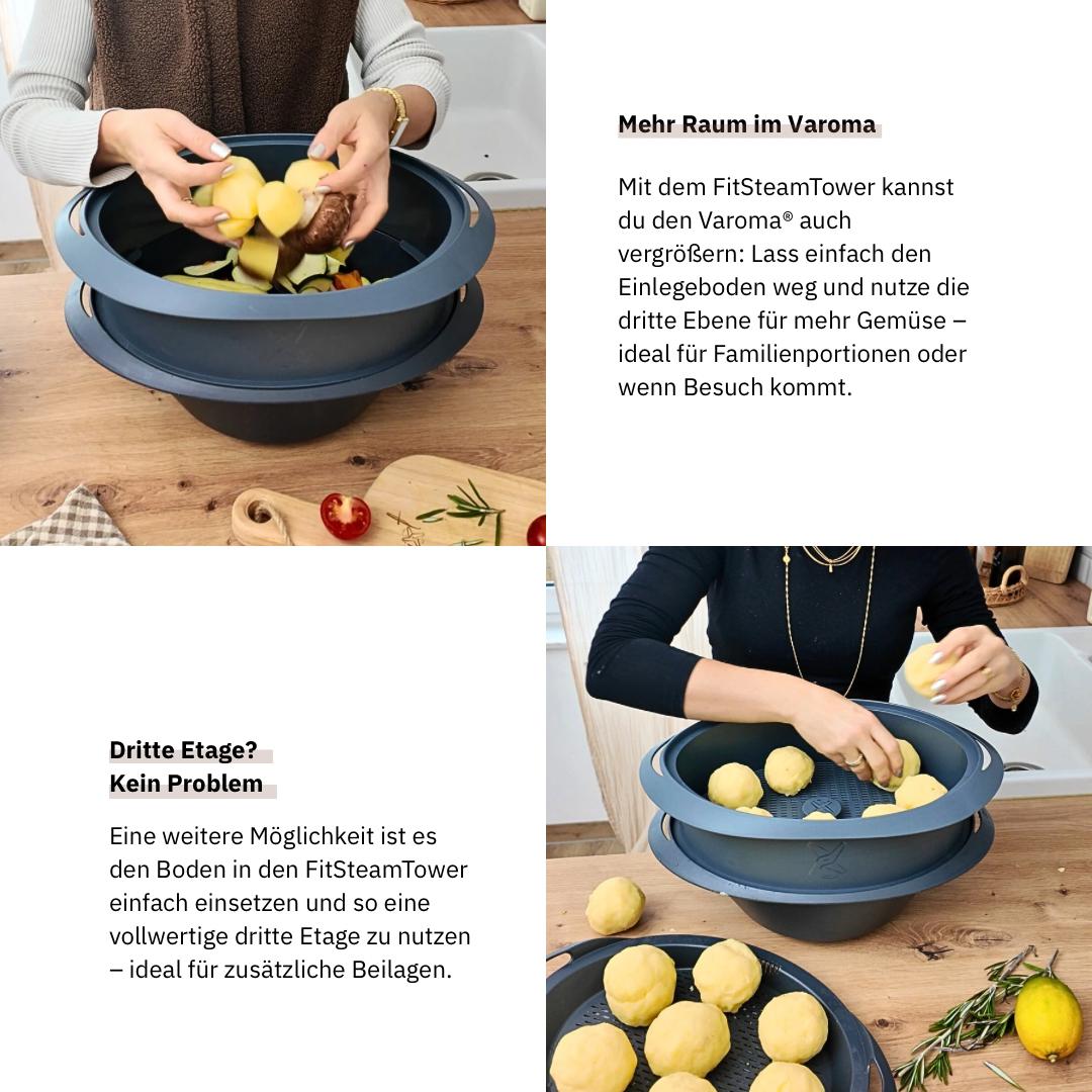Gareinsatz Thermomix®* TM31* Alternative FitSteamTower – vergrößerte Fläche zum Dampfgaren – jetzt im fitgemixt Shop kaufen