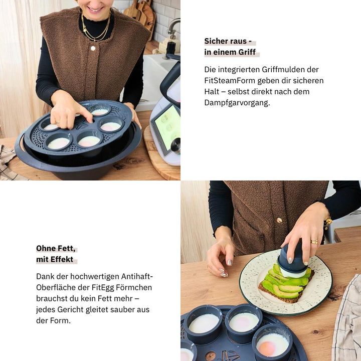 Thermomix® Zubehör für Eiergerichte: FitEgg Silikonformen für Varoma®. Jetzt FitEgg im fitgemixt Shop kaufen.