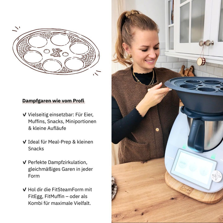 Fitgemixt FitSteamForm Kocheinsatz für Thermomix® TM6 – ideal für Muffins, Eier & Miniportionen. Jetzt kaufen.