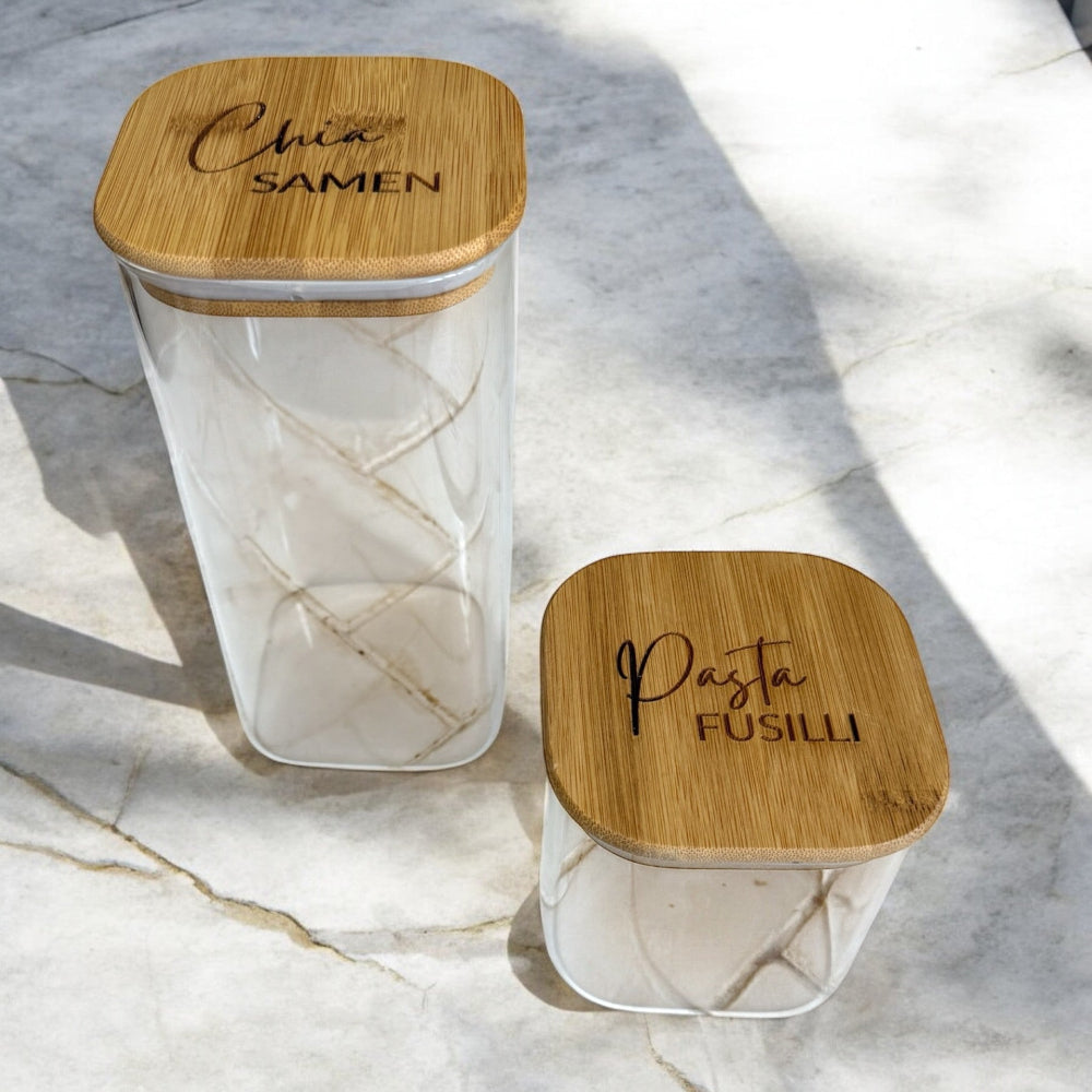 Gravierbares Vorratsglas mit Bambusdeckel einzeln kaufen – luftdicht & nachhaltig zur Aufbewahrung von Lebensmitteln bei fitgemixt