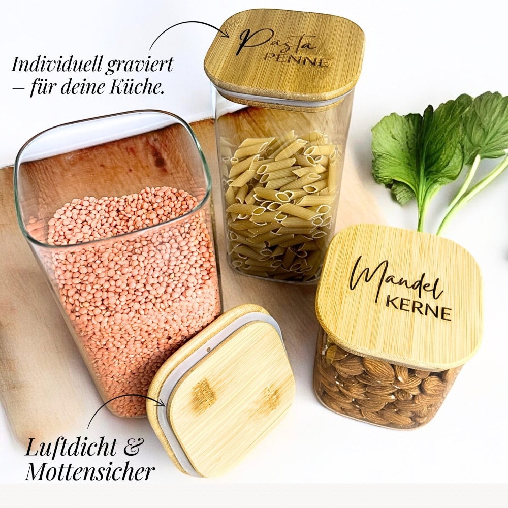Hochwertiges Vorratsglas mit Deckel aus Bambus perfekt für trockene Vorräte – jetzt online bei fitgemixt bestellen!!