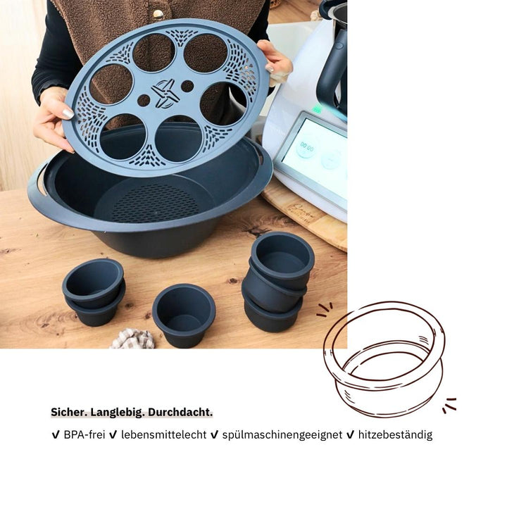 Alternative zu Vorwerk Thermomix® Zubehör – Fitgemixt Muffinform für Varoma®. Jetzt Zubehör im fitgemixt Shop kaufen.