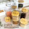Aufbewahrungsbox aus Glas mit hochwertig, nachhaltigem und gravierbarem Bambusdeckel – jetzt im fitgemixt Shop kaufen